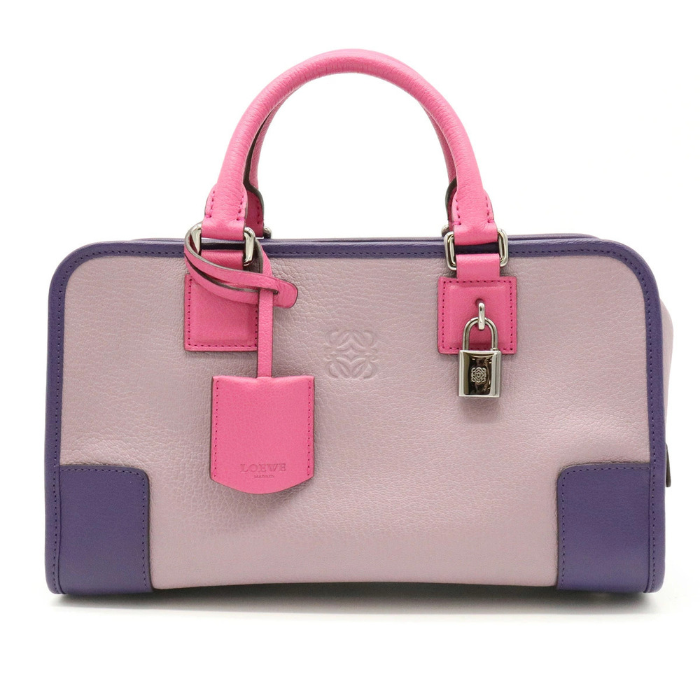 Loewe Amazona Leather Handbag Boston Purple Pink